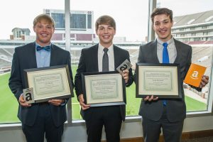 Business plan competition winners were (from left) Cole Mosby, Reily Holloway and Noah Winstead.